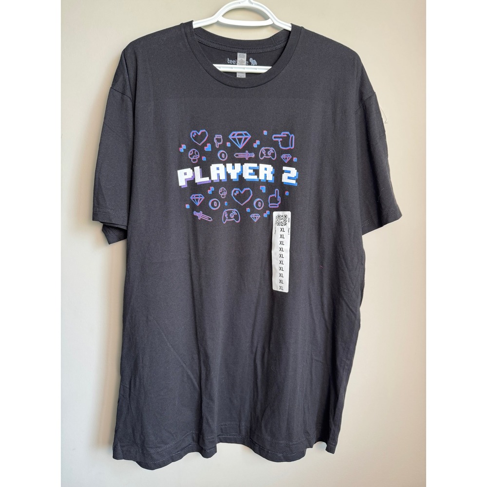TeeTurtle Player 2 Gaming Graphic T-Shirt Gamer Nerd Geeky Black Mens XL NWOT